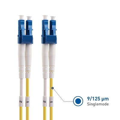 Cable de parche de fibra óptica de modo único OS2 duplex 1m / 3.3 pies, Cable de fibra óptica OS2 de LC a LC UPC 9/125 OFNP